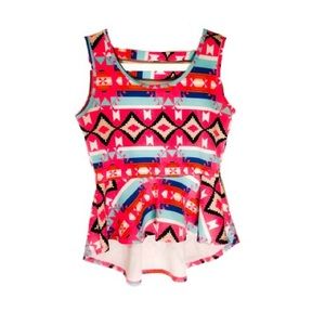 Aztec/Tribal Print Pink Peplum High-Low Blouse - L